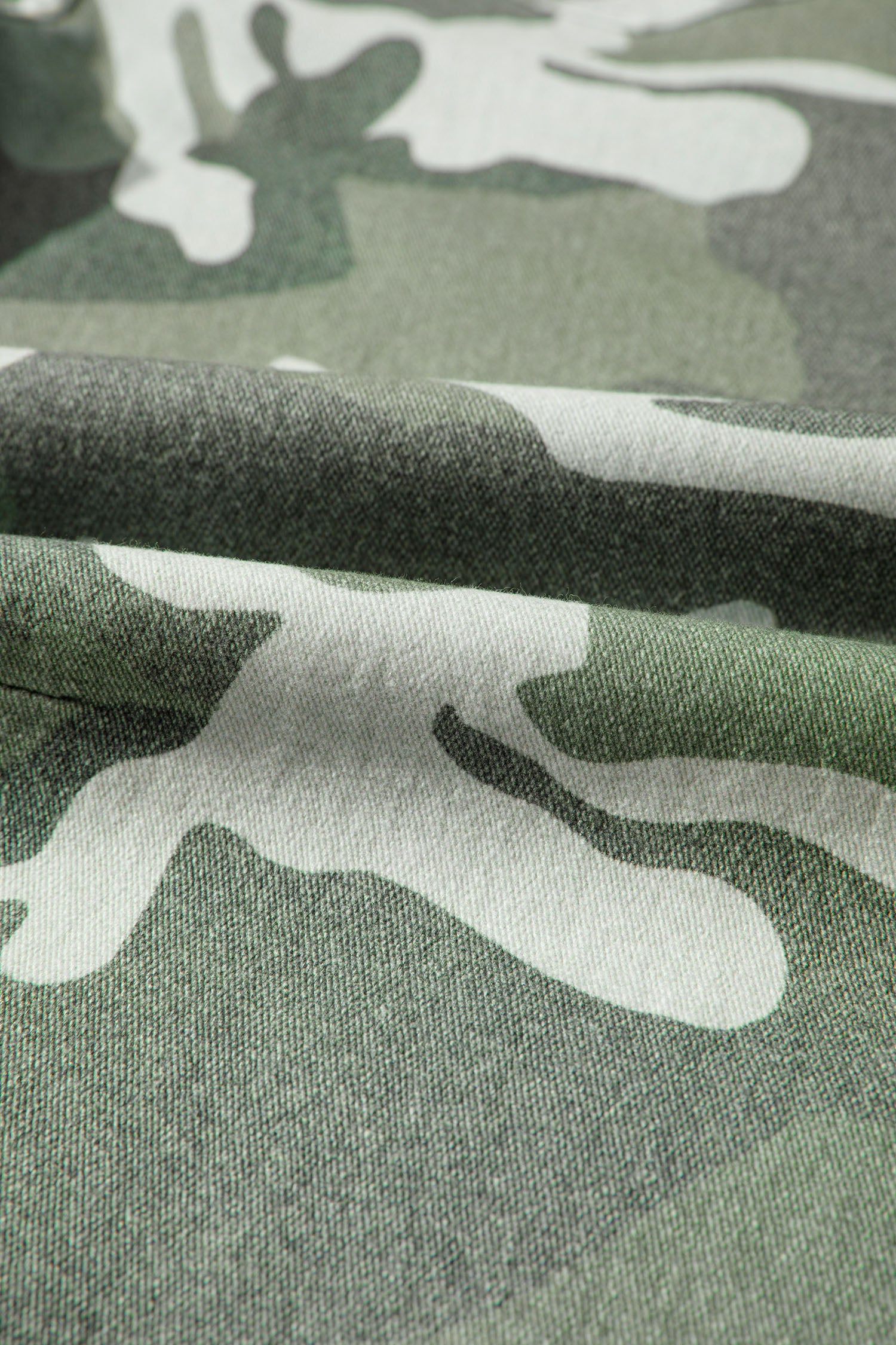 Green Camo Print Button Fly Straight Leg Ankle Length Jeans