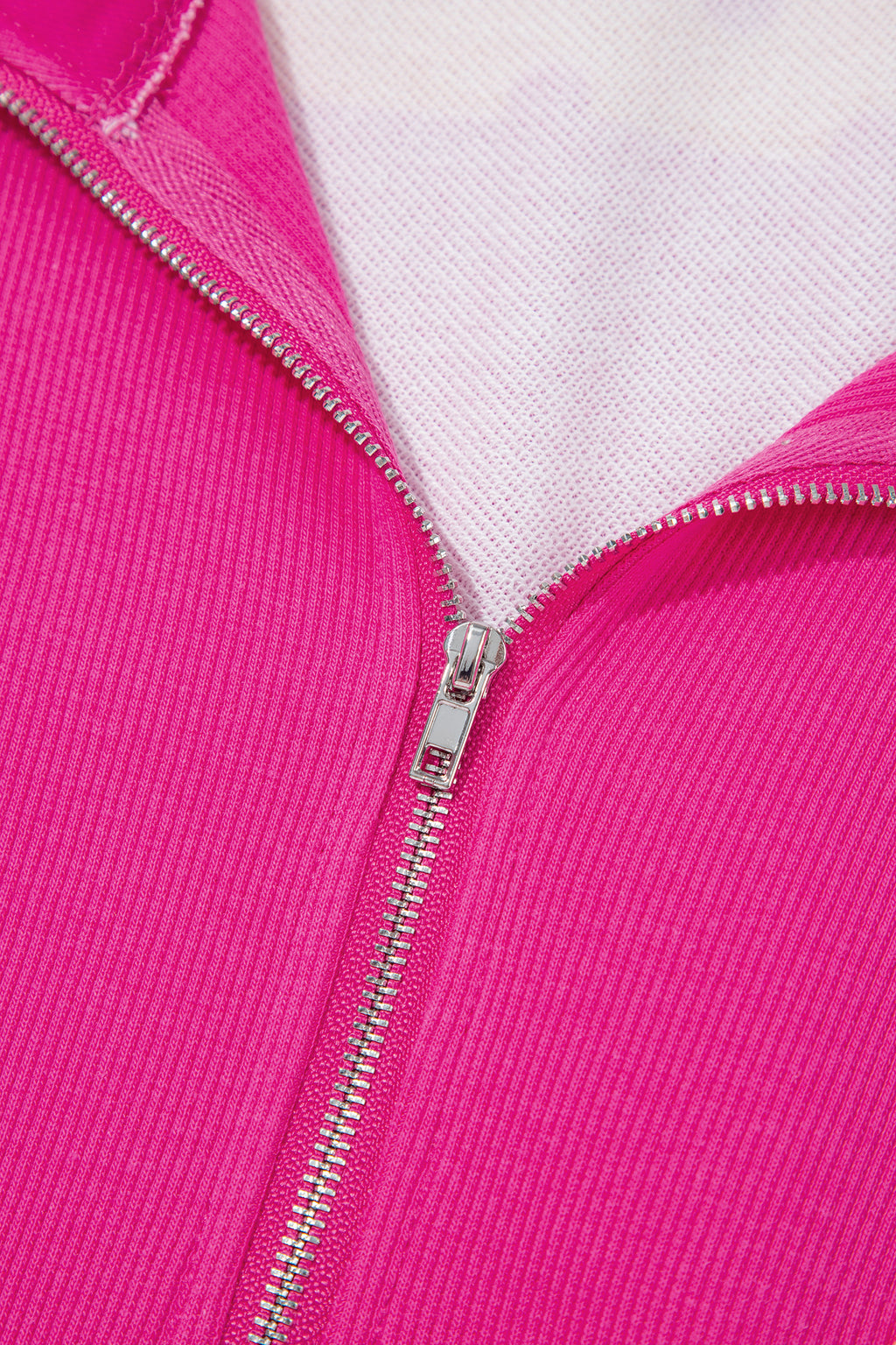Pink Stripe Patchwork Polka Dot Accent Quarter Zip Long Sleeve Top
