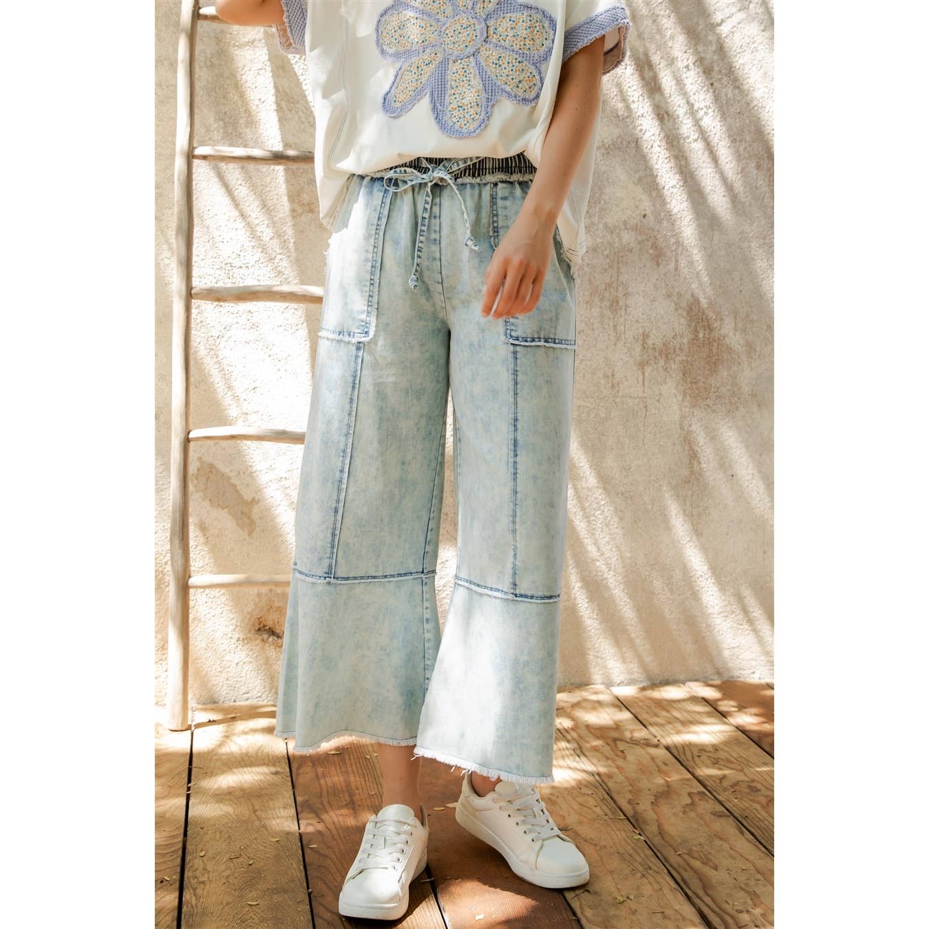 MINERAL WASHED DENIM PANTS