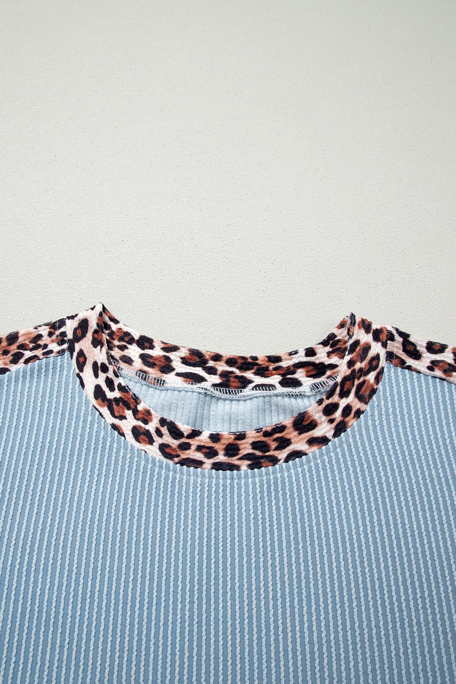 Sky Blue Leopard Trim Twist Ribbed Short Set