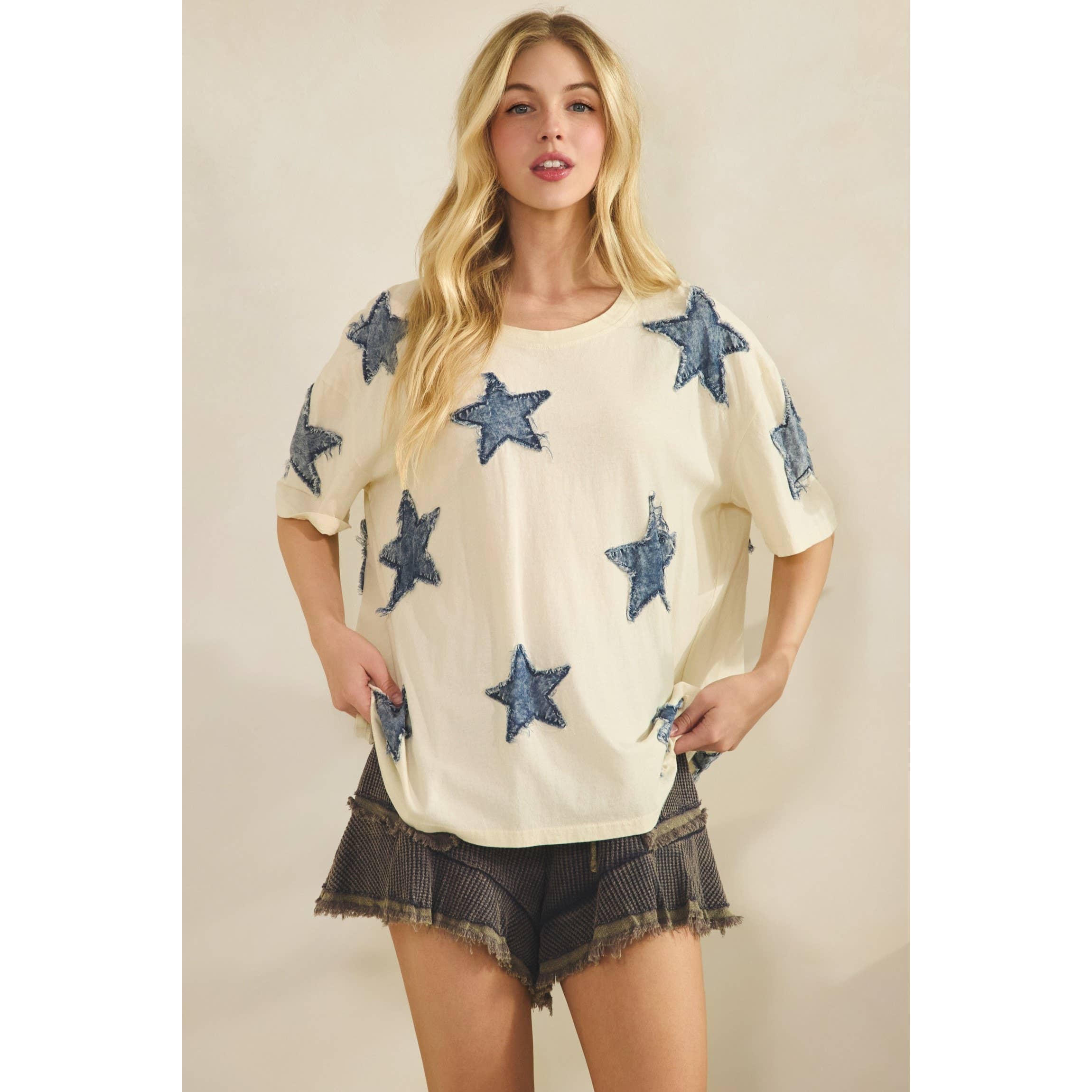 STARLIT DENIM APPLIQUE TEE (ST7762)