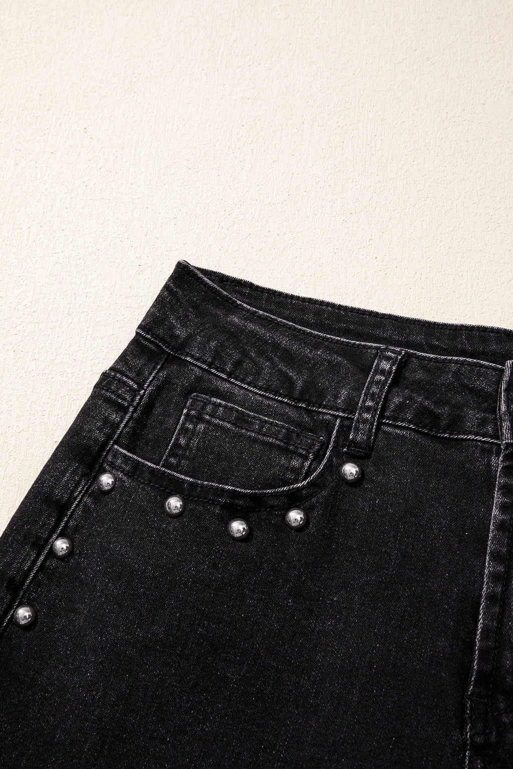 Black Studded Detail Straight Leg Casual Loose Jeans