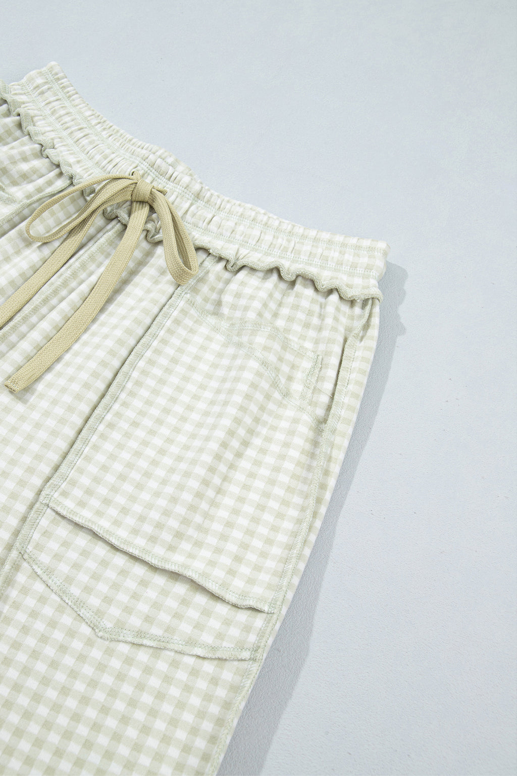 Red Plaid Contrast Trim Drawstring Elastic Waist Shift Pants