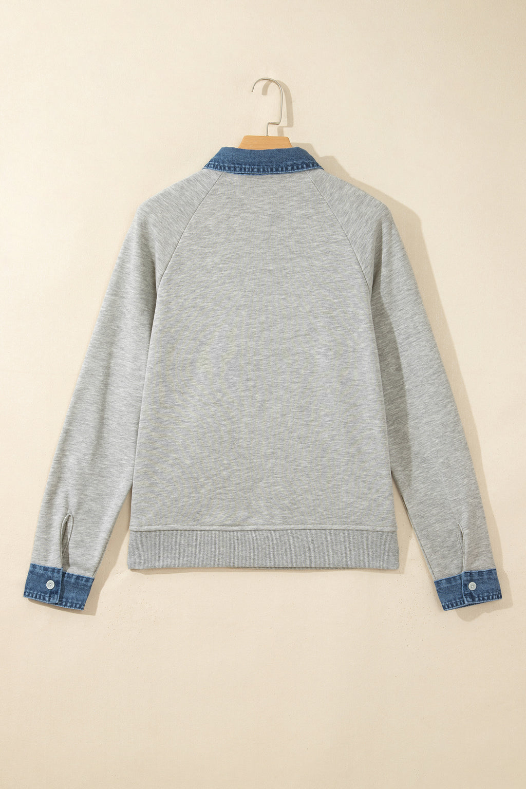 Sleet Denim Collar Patchwork Long Sleeve Pullover Top
