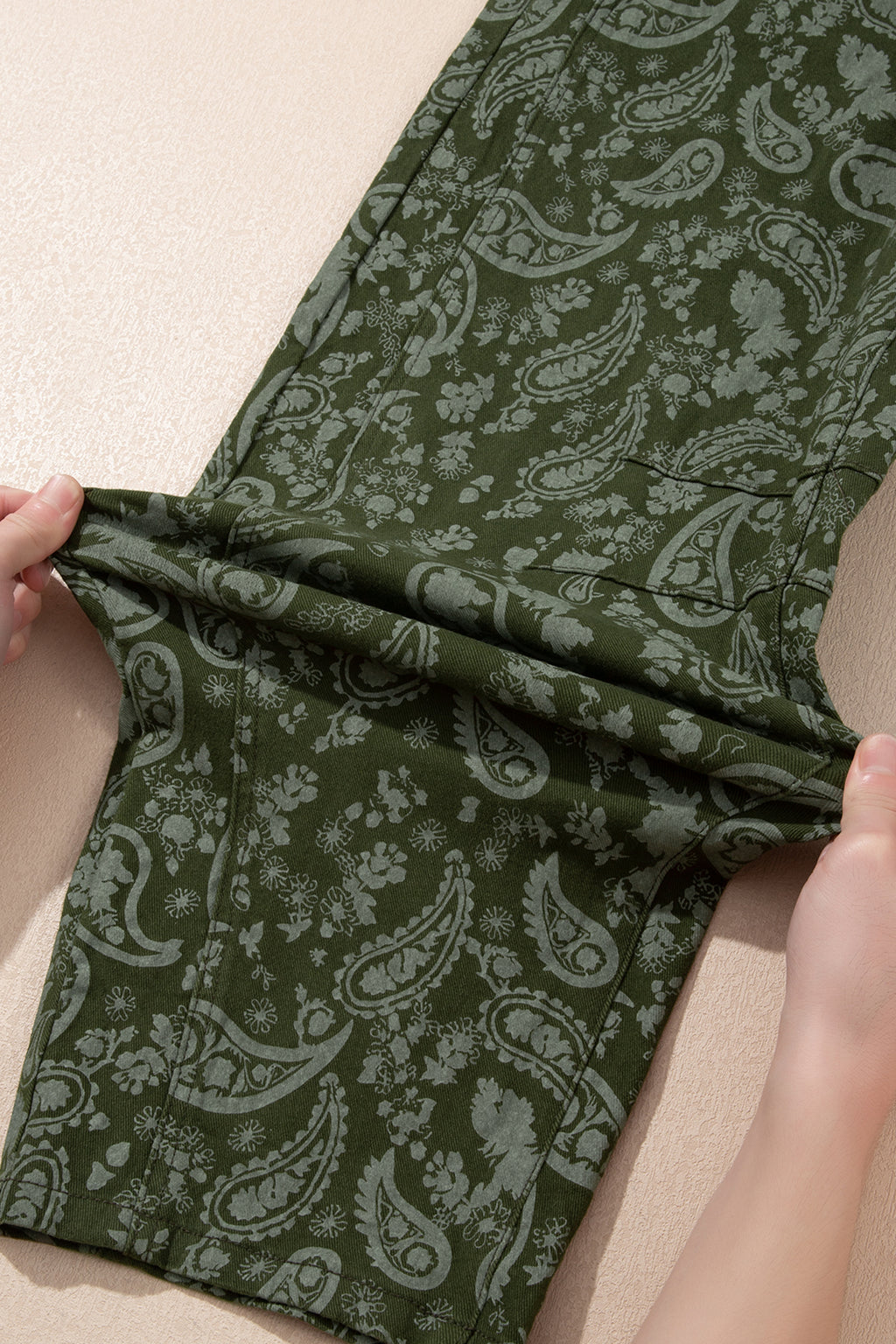 Green Paisley Print Harem Denim Pants
