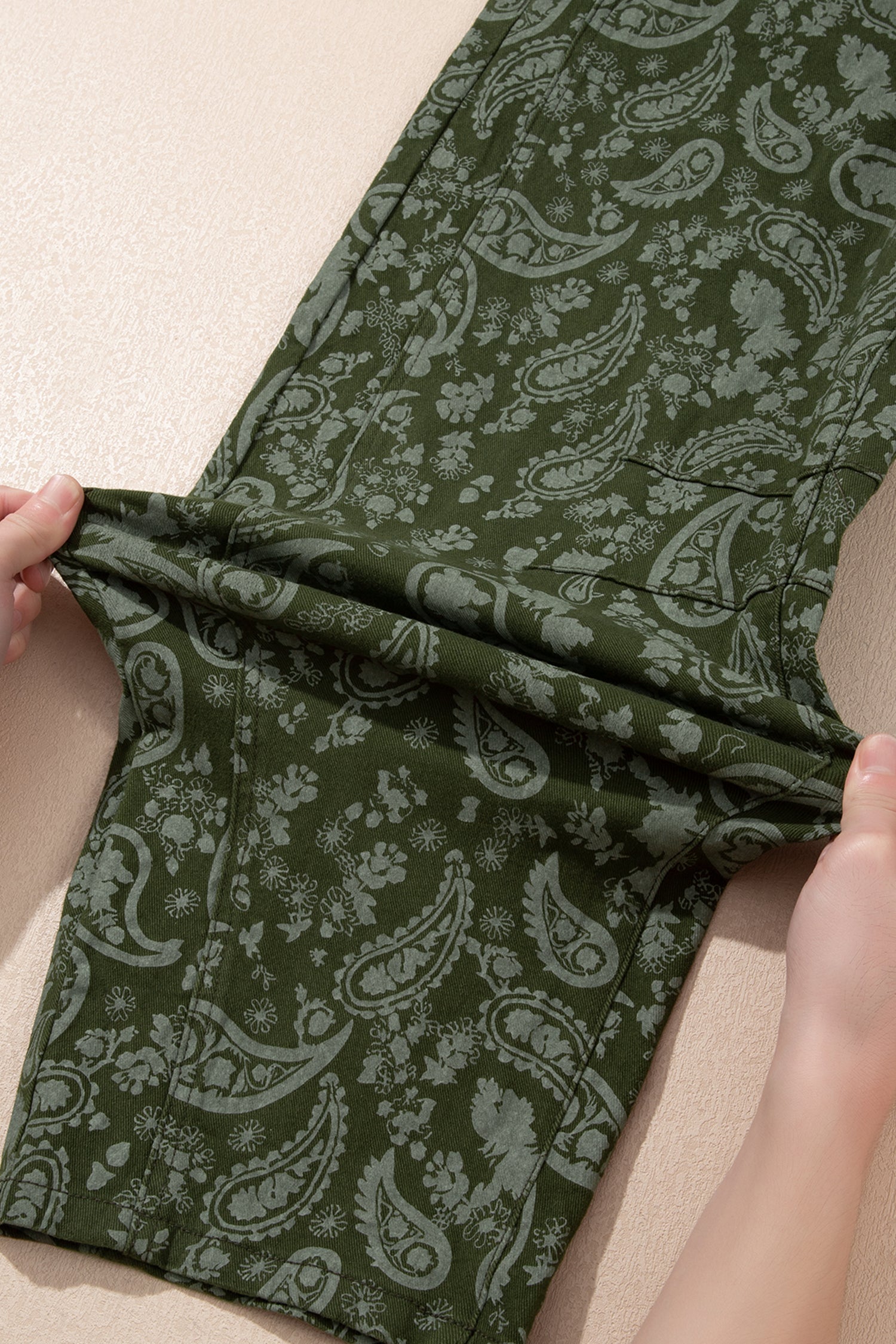 Green Paisley Print Harem Denim Pants