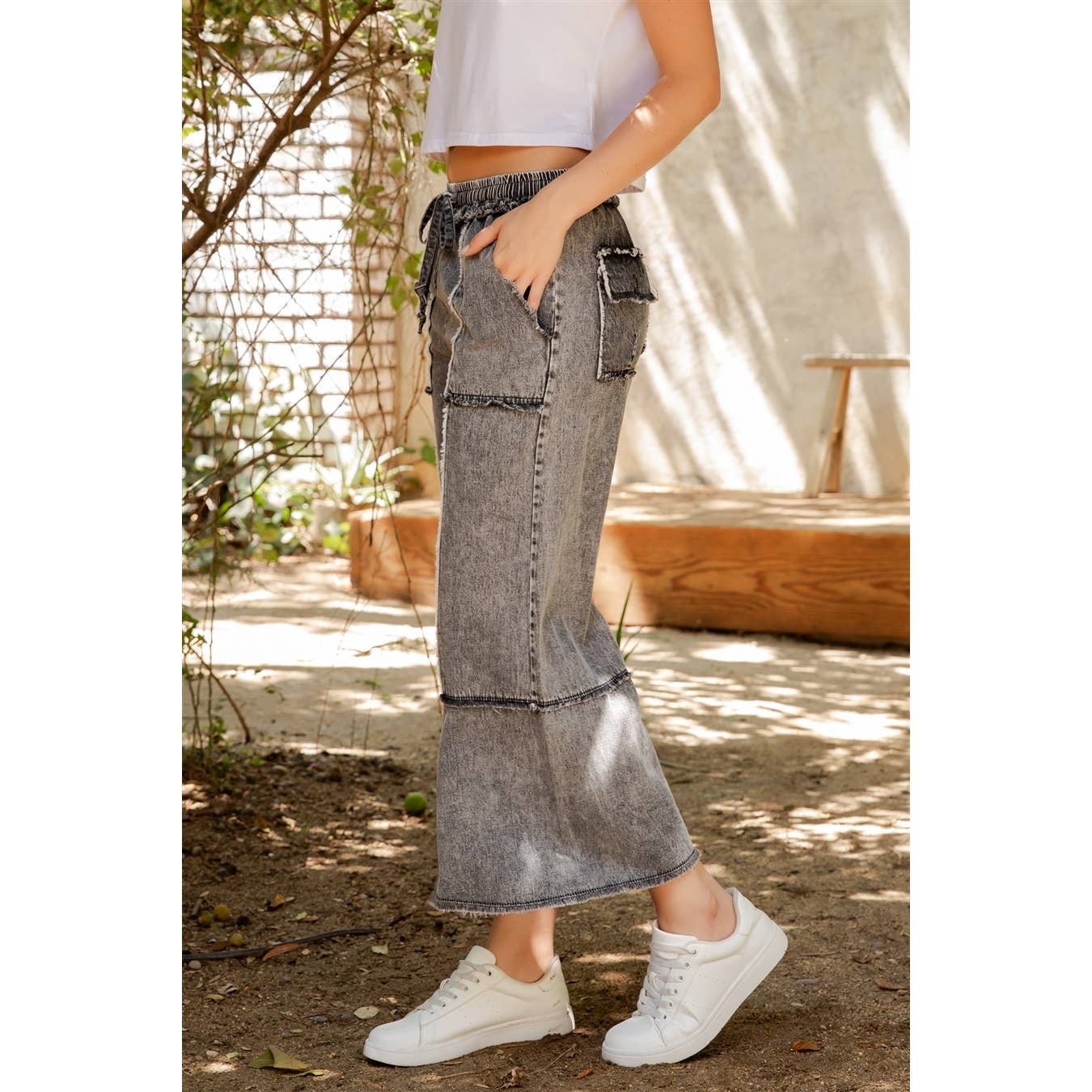 MINERAL WASHED DENIM PANTS