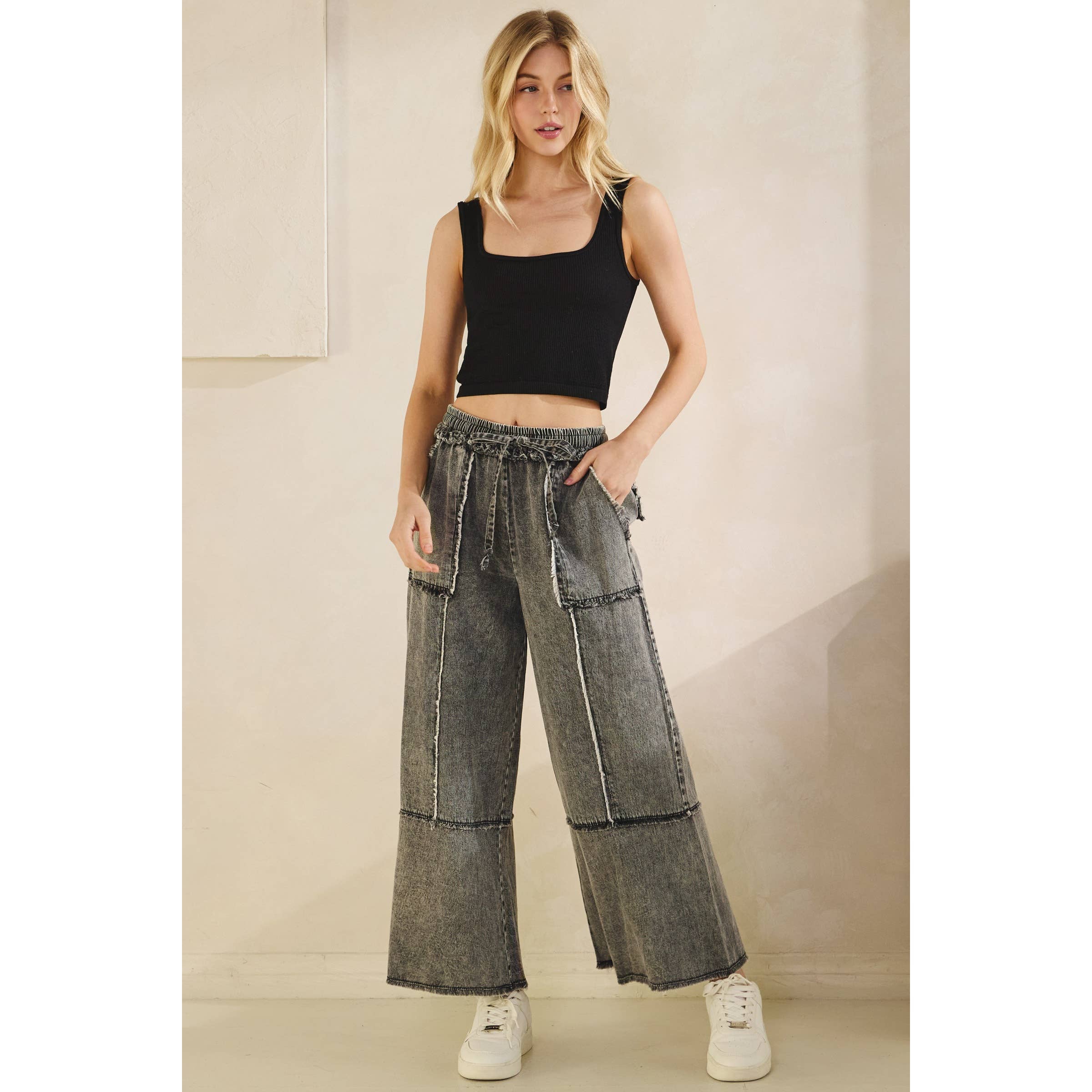 MINERAL WASHED DENIM PANTS