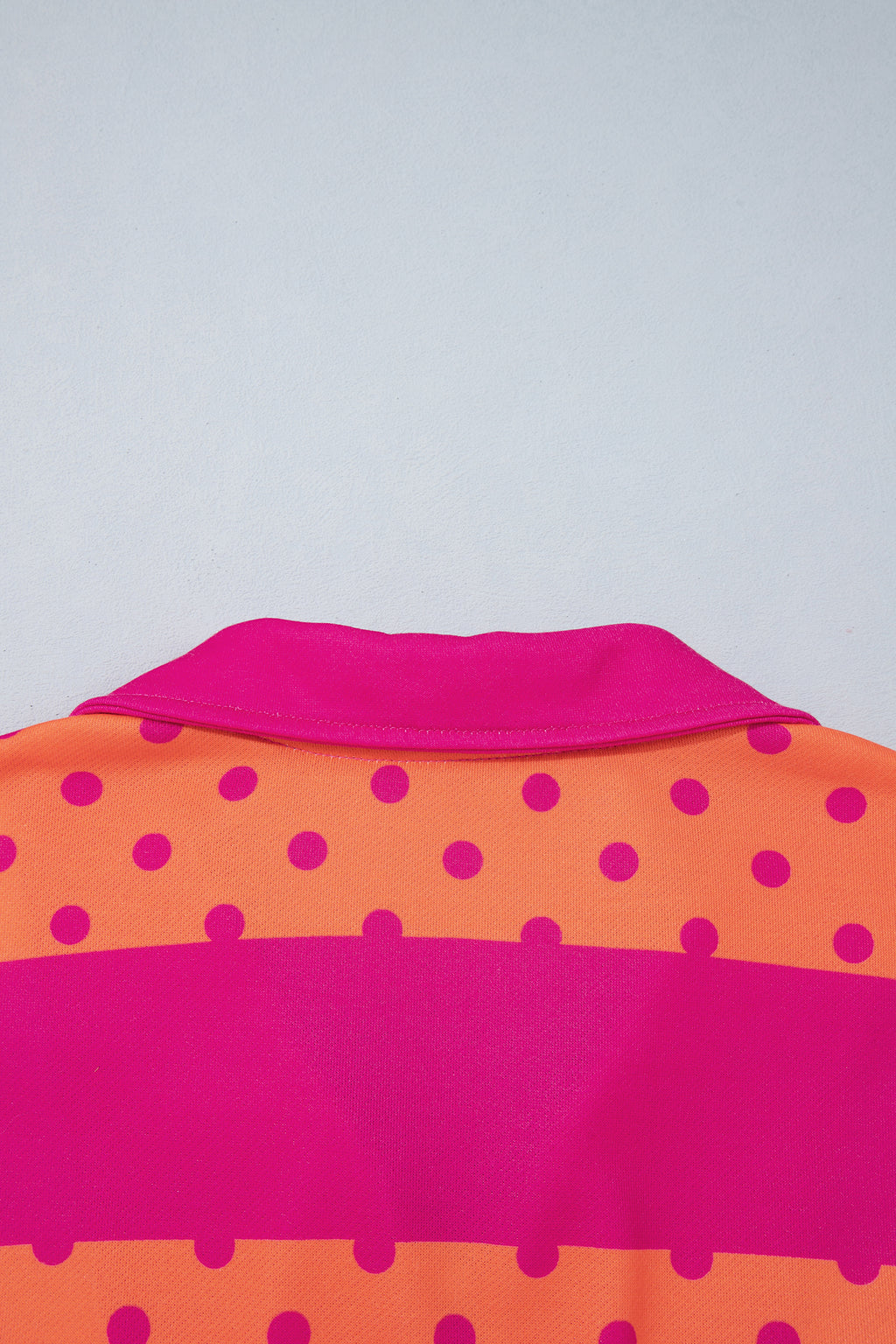 Pink Stripe Patchwork Polka Dot Accent Quarter Zip Long Sleeve Top