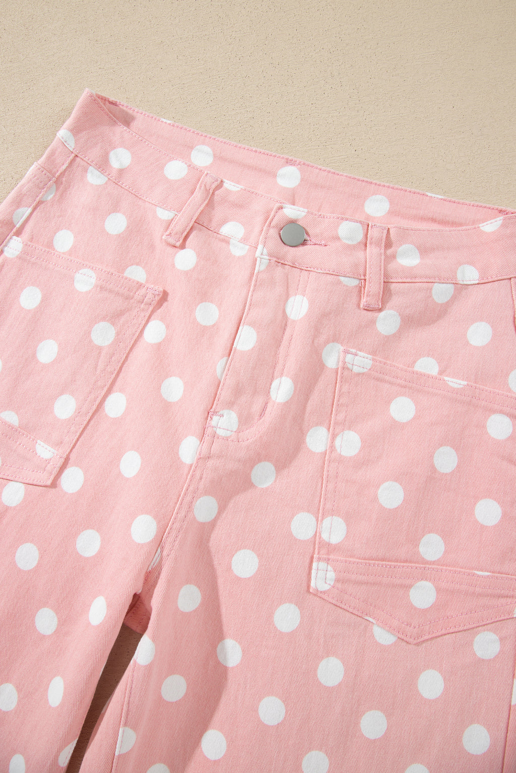 Pink Polka Dot Casual Slim Fit Jeans