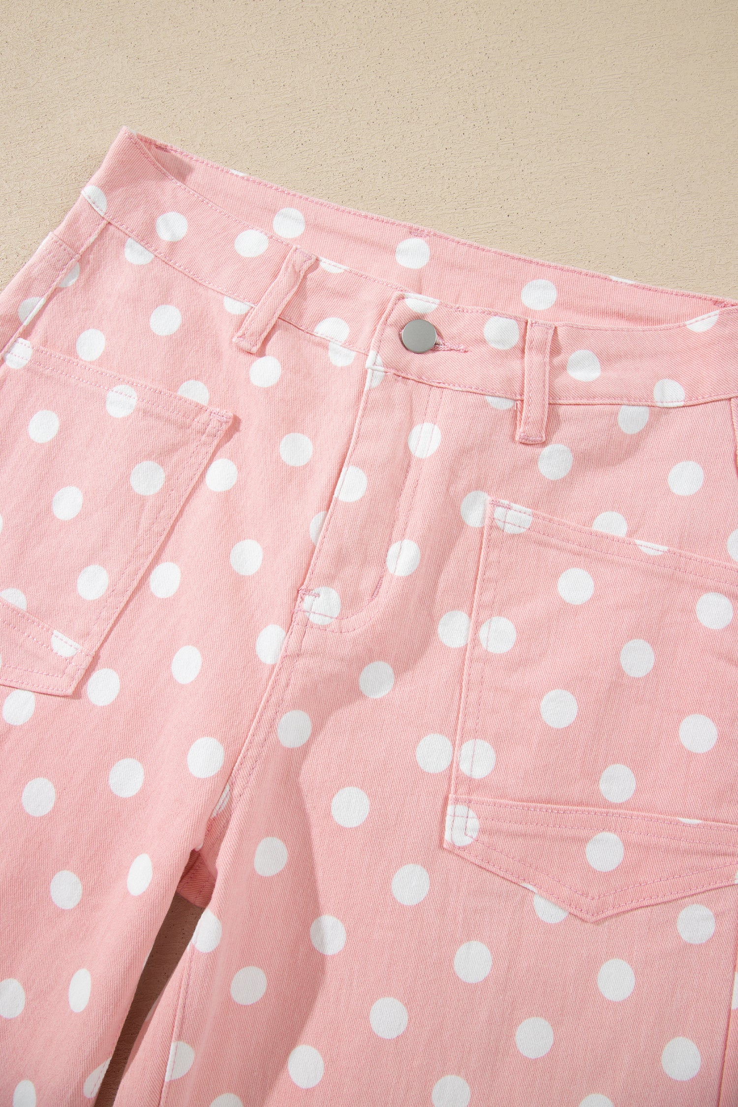 Pink Polka Dot Casual Slim Fit Jeans