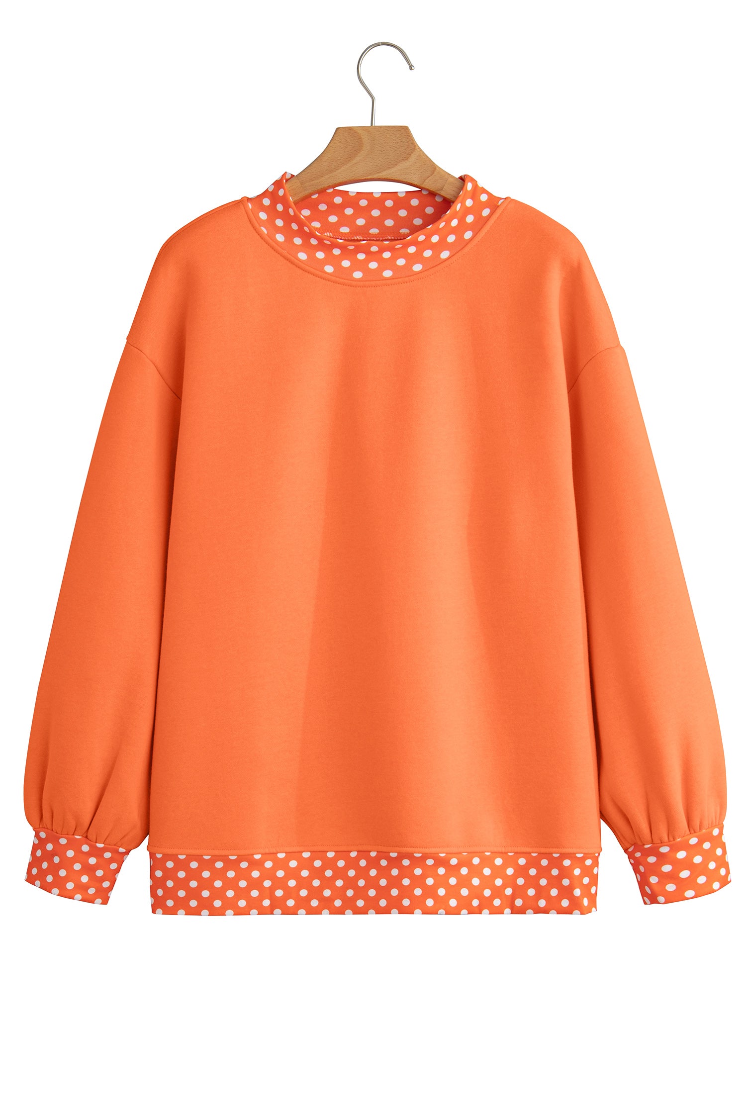 Brown Colorblock Polka Dot Contrast Trim Oversized Sweatshirt