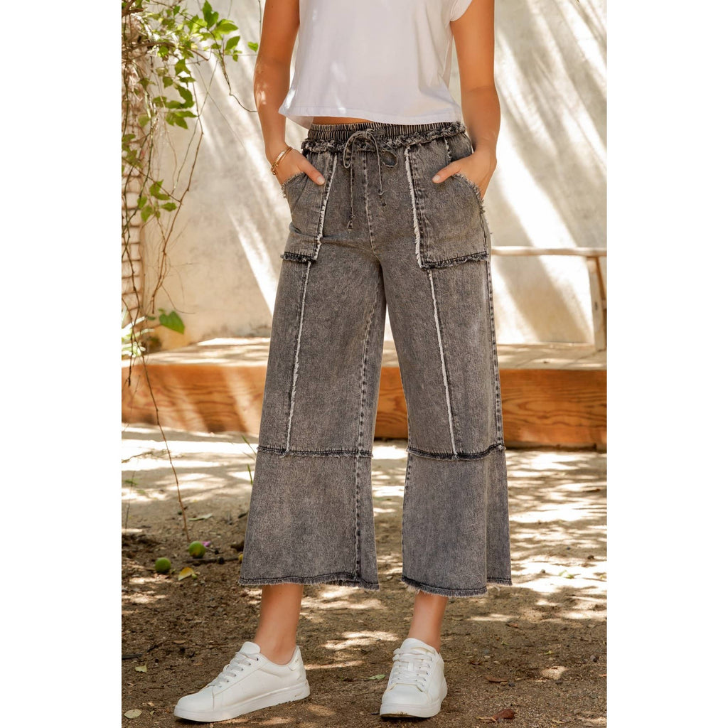 MINERAL WASHED DENIM PANTS