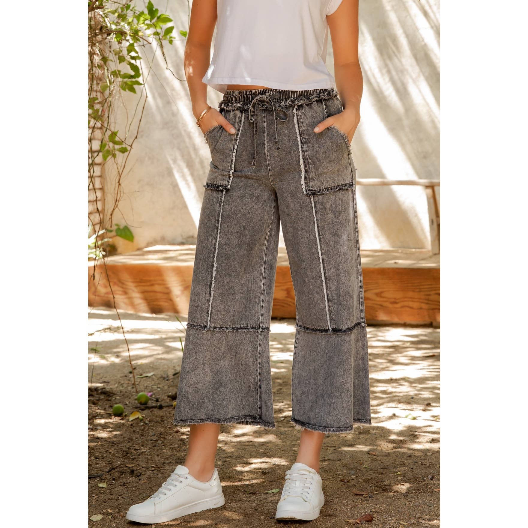 MINERAL WASHED DENIM PANTS