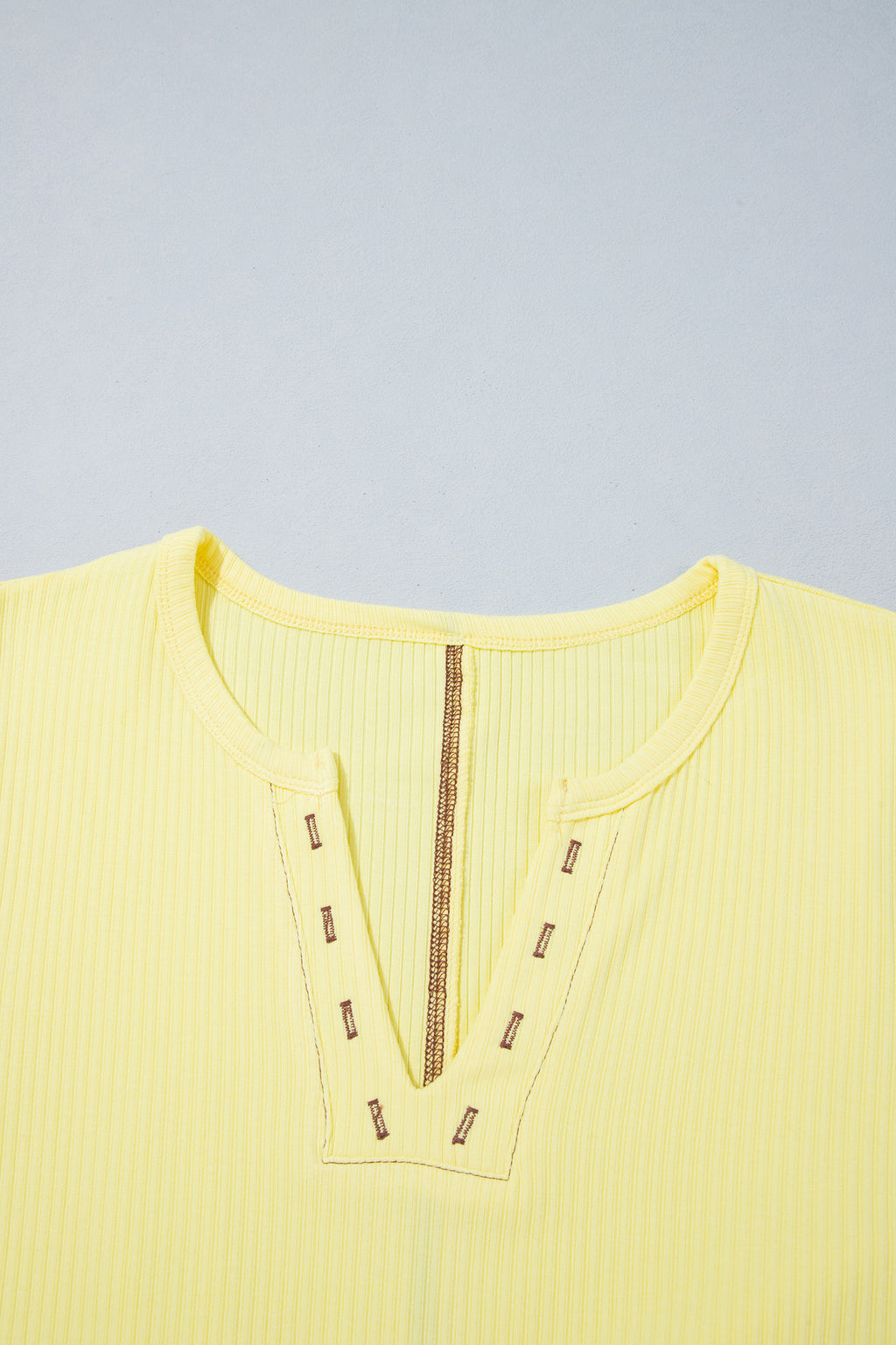 Peacock Blue V Neck Ribbed Stitched Detail Long Sleeve Top