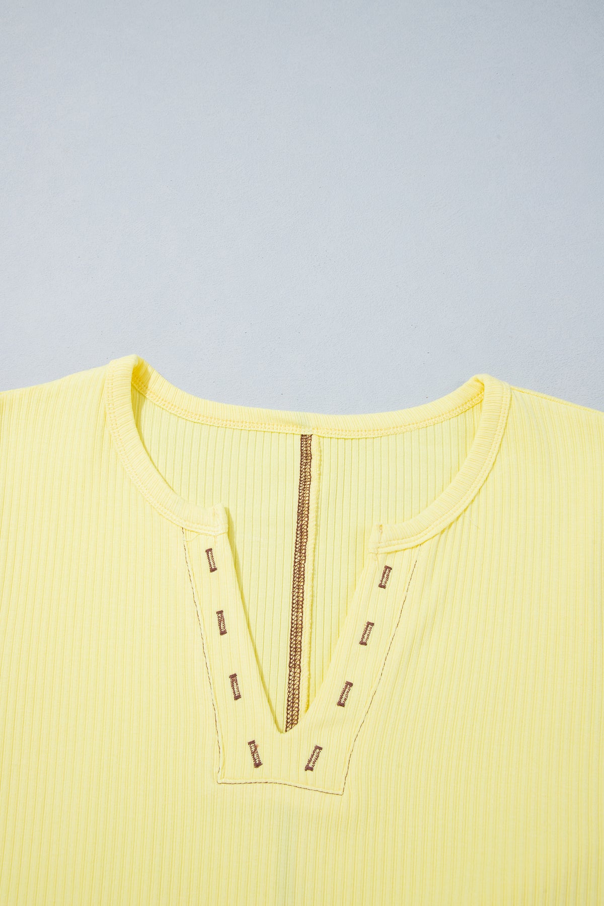 Peacock Blue V Neck Ribbed Stitched Detail Long Sleeve Top