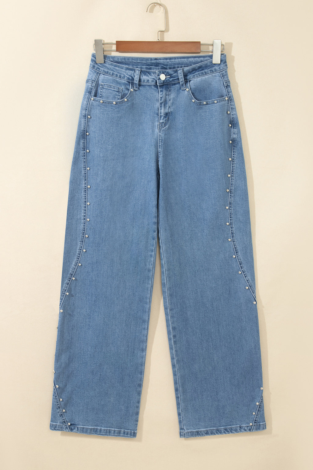 Coffee Side Seam Rivet Detail Ankle Length Casual Jeans