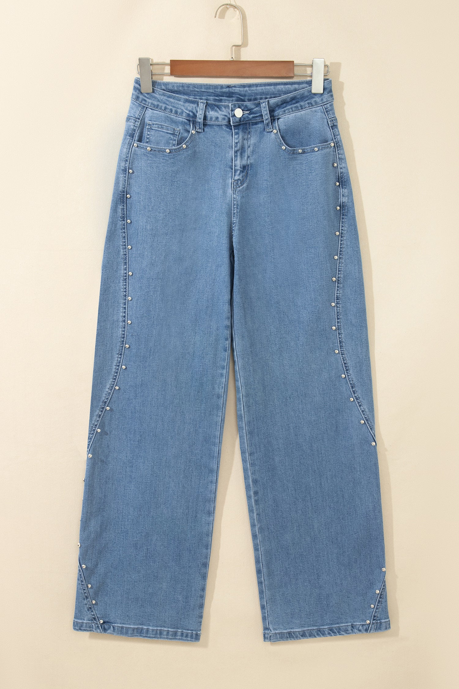 Coffee Side Seam Rivet Detail Ankle Length Casual Jeans