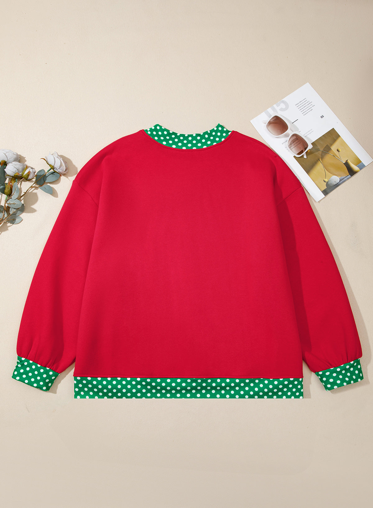 Orange Polka Dot Patchwork Round Neck Plus Size Sweatshirt