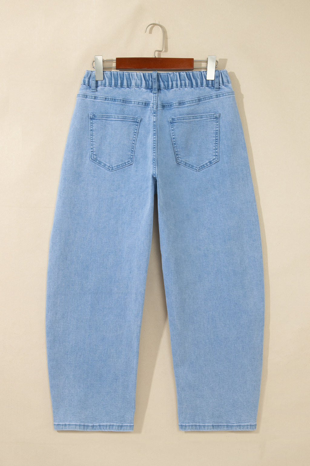 Coffee Solid Color Square Patch Pocket Ankle-length Barrel Jeans