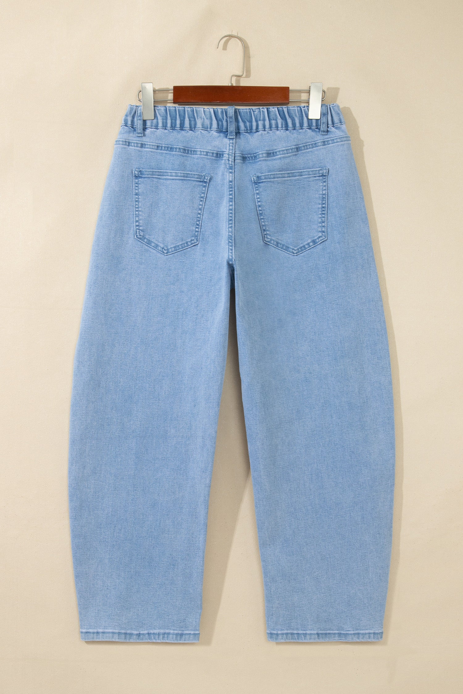 Coffee Solid Color Square Patch Pocket Ankle-length Barrel Jeans