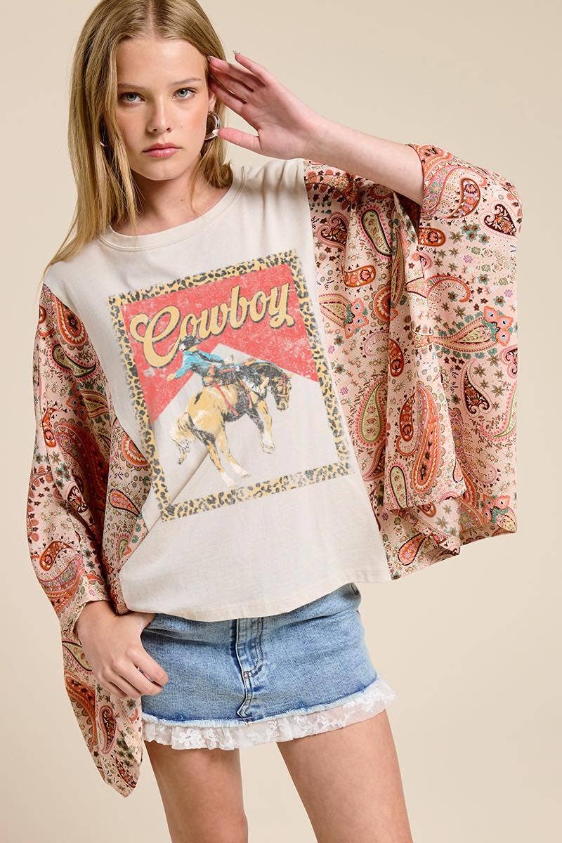 Western Cowboy Leopard Graphic Rustic Sheer Sleeves Kaftan