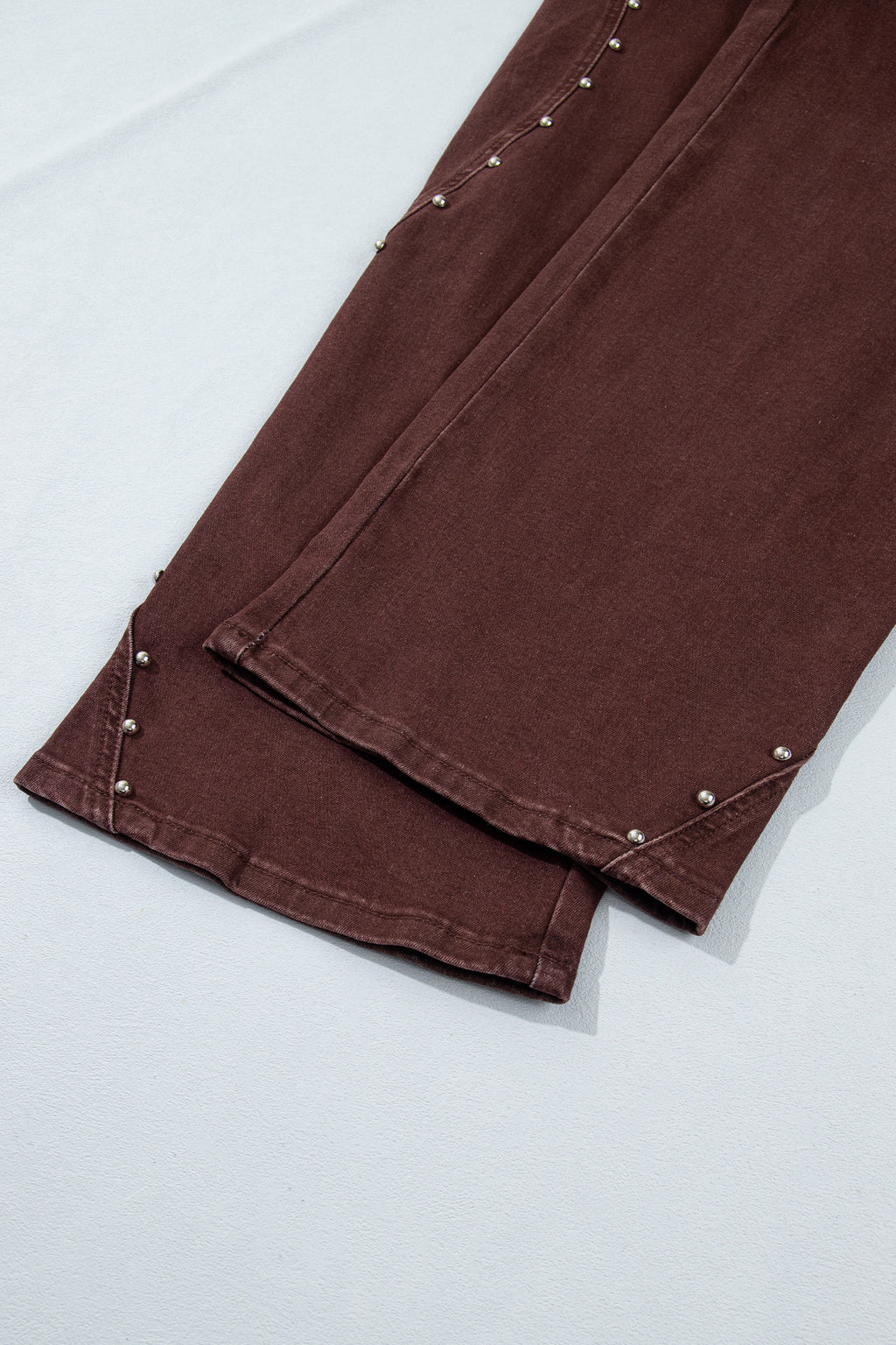 Coffee Side Seam Rivet Detail Ankle Length Casual Jeans