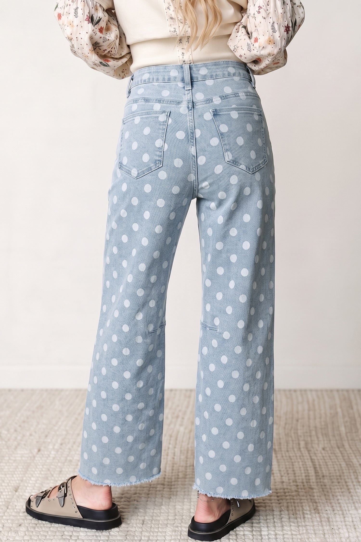 Pink Polka Dot Casual Slim Fit Jeans