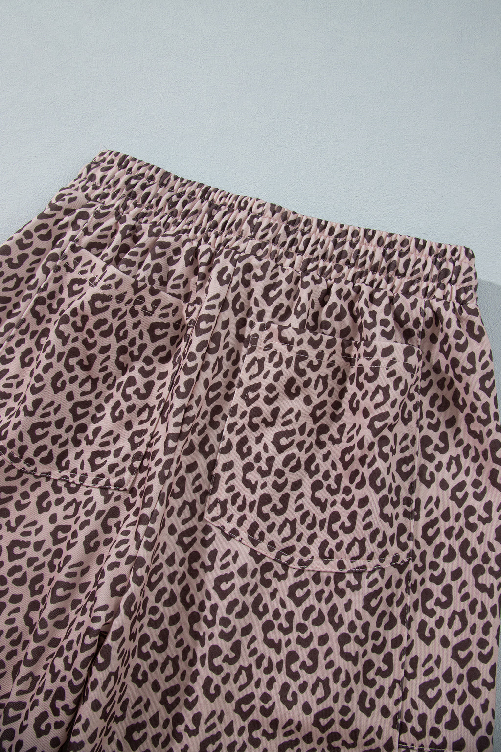 Khaki Leopard Print Elastic Waist Ankle Length Pants
