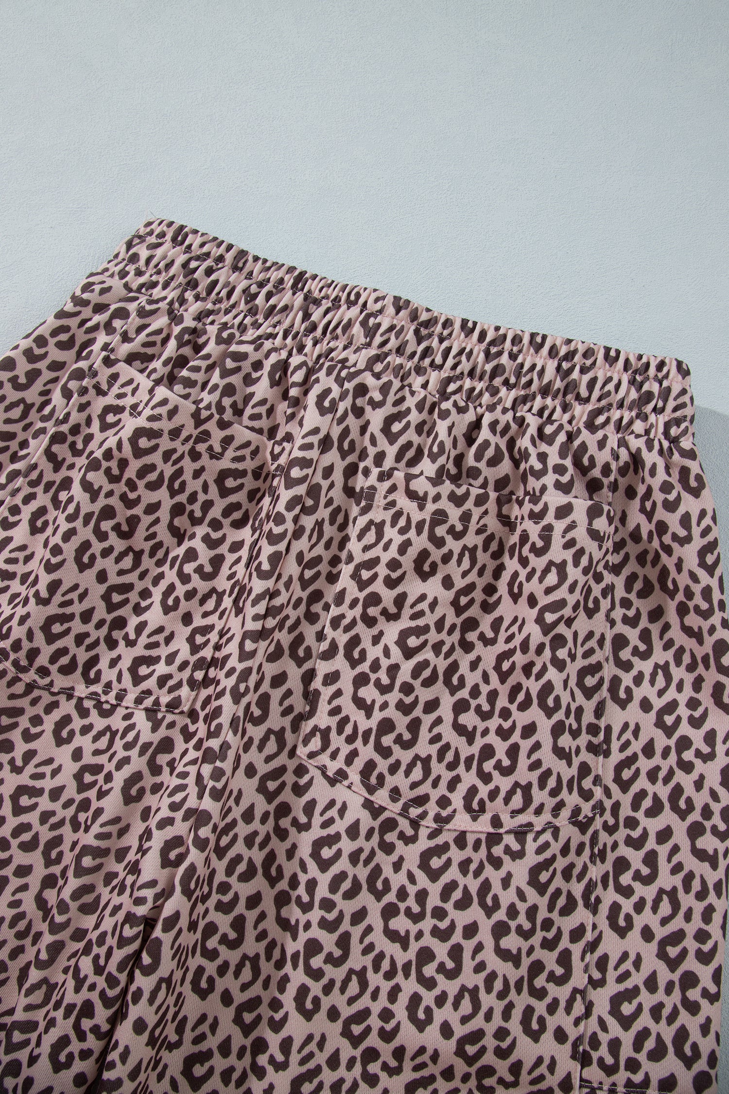Khaki Leopard Print Elastic Waist Ankle Length Pants