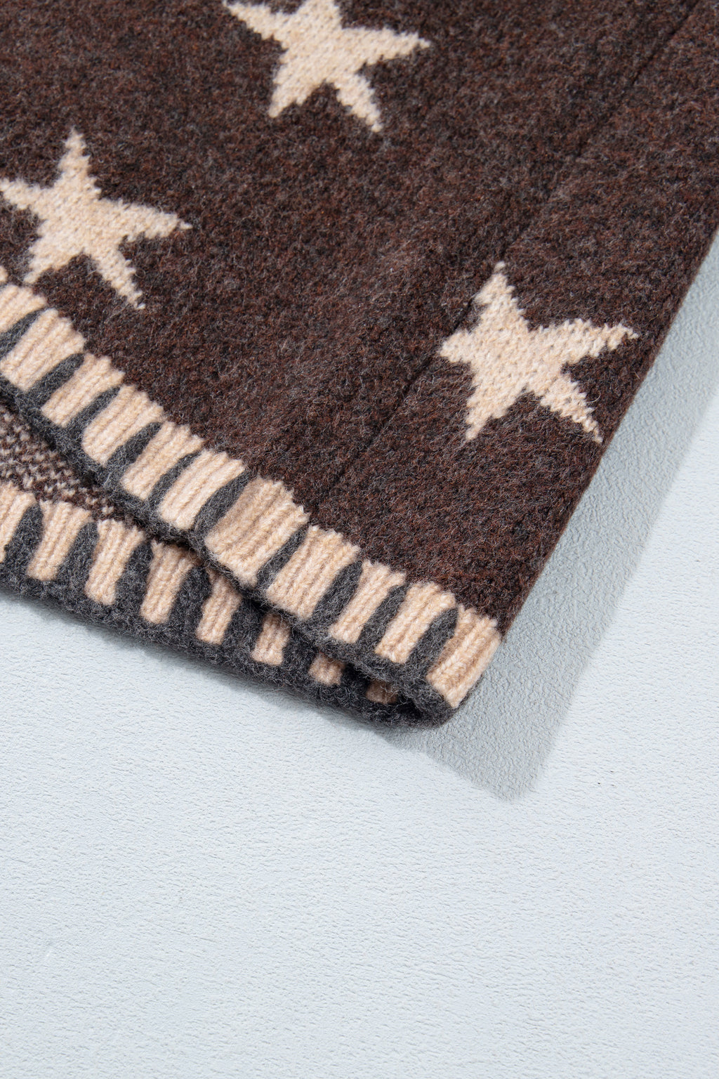 Brown Stars Pattern Colorblock Long Sleeve Shift Cardigan