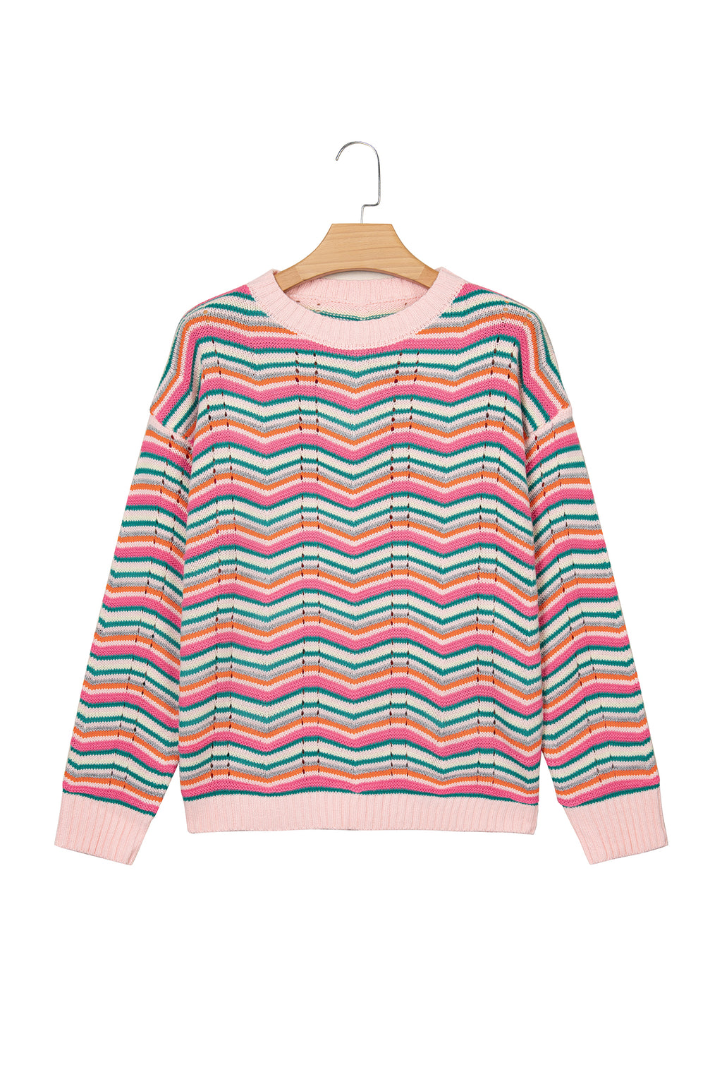 Multicolour Casual Chevron Striped Drop Shoulder Sweater