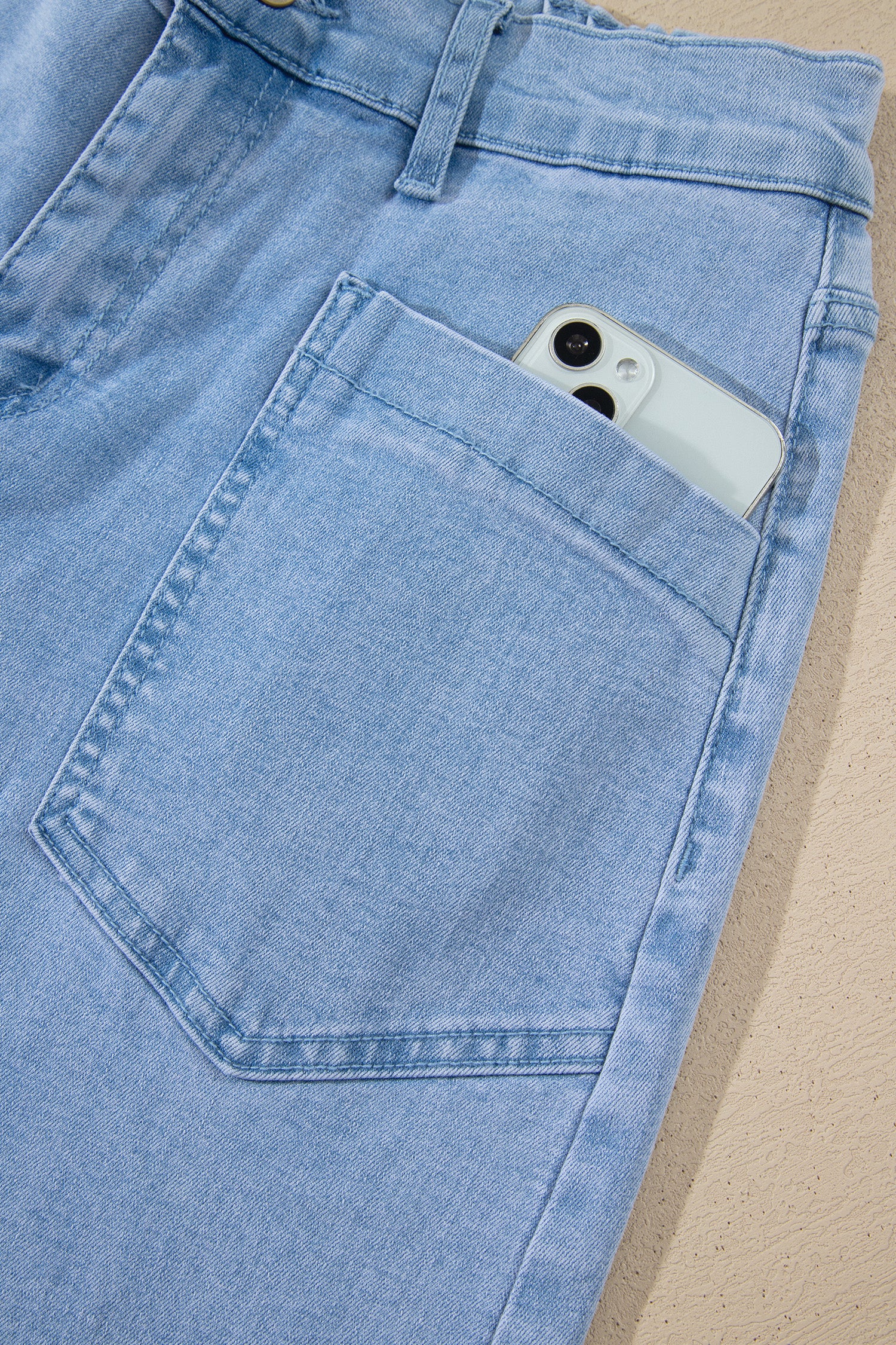 Coffee Solid Color Square Patch Pocket Ankle-length Barrel Jeans