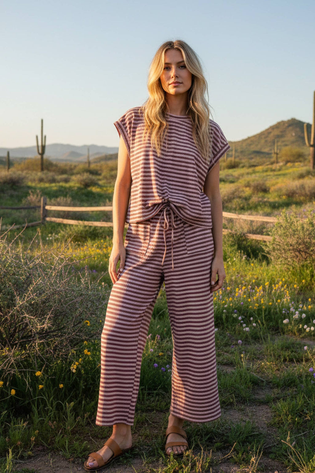 Striped Rib Top and Pants Lounge Set