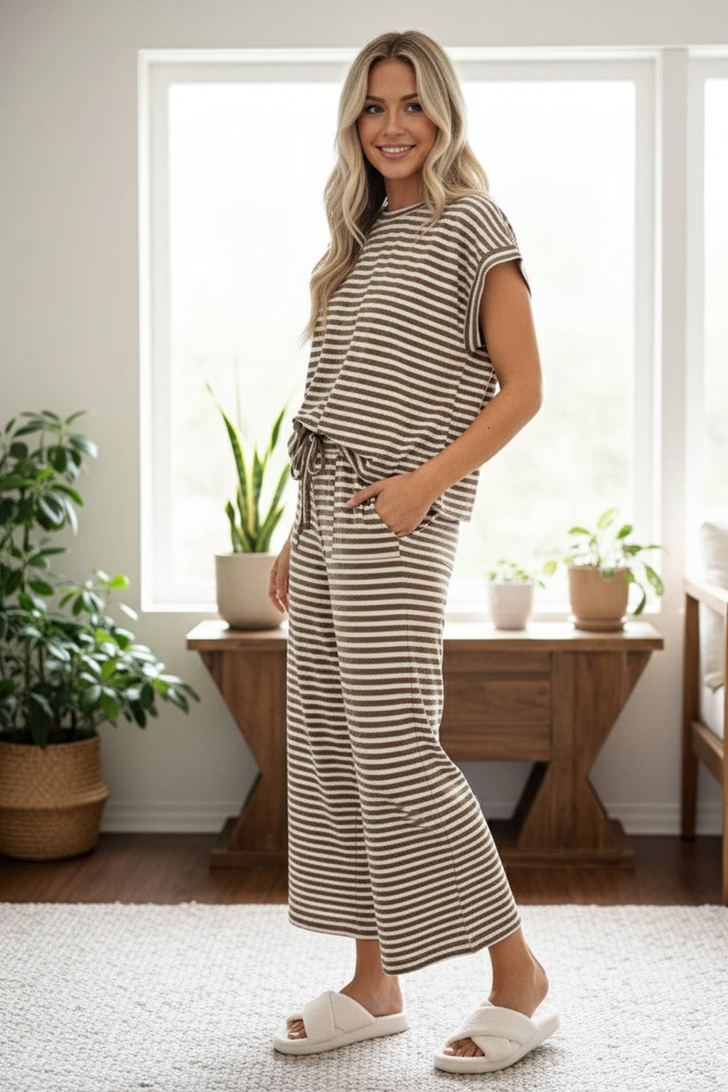 Striped Rib Top and Pants Lounge Set