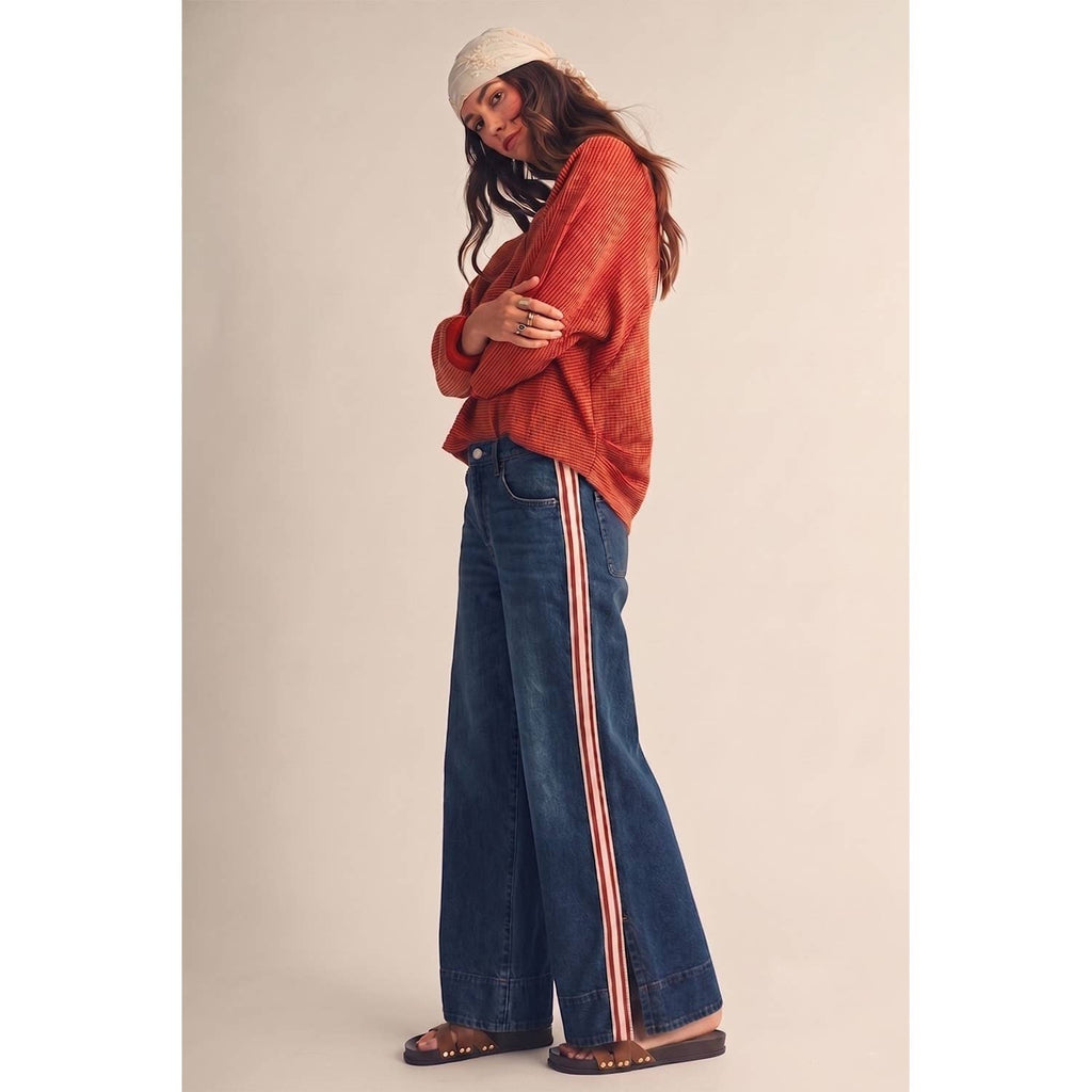 Heritage Stripe Retro Track Coastline Wide Leg Denim
