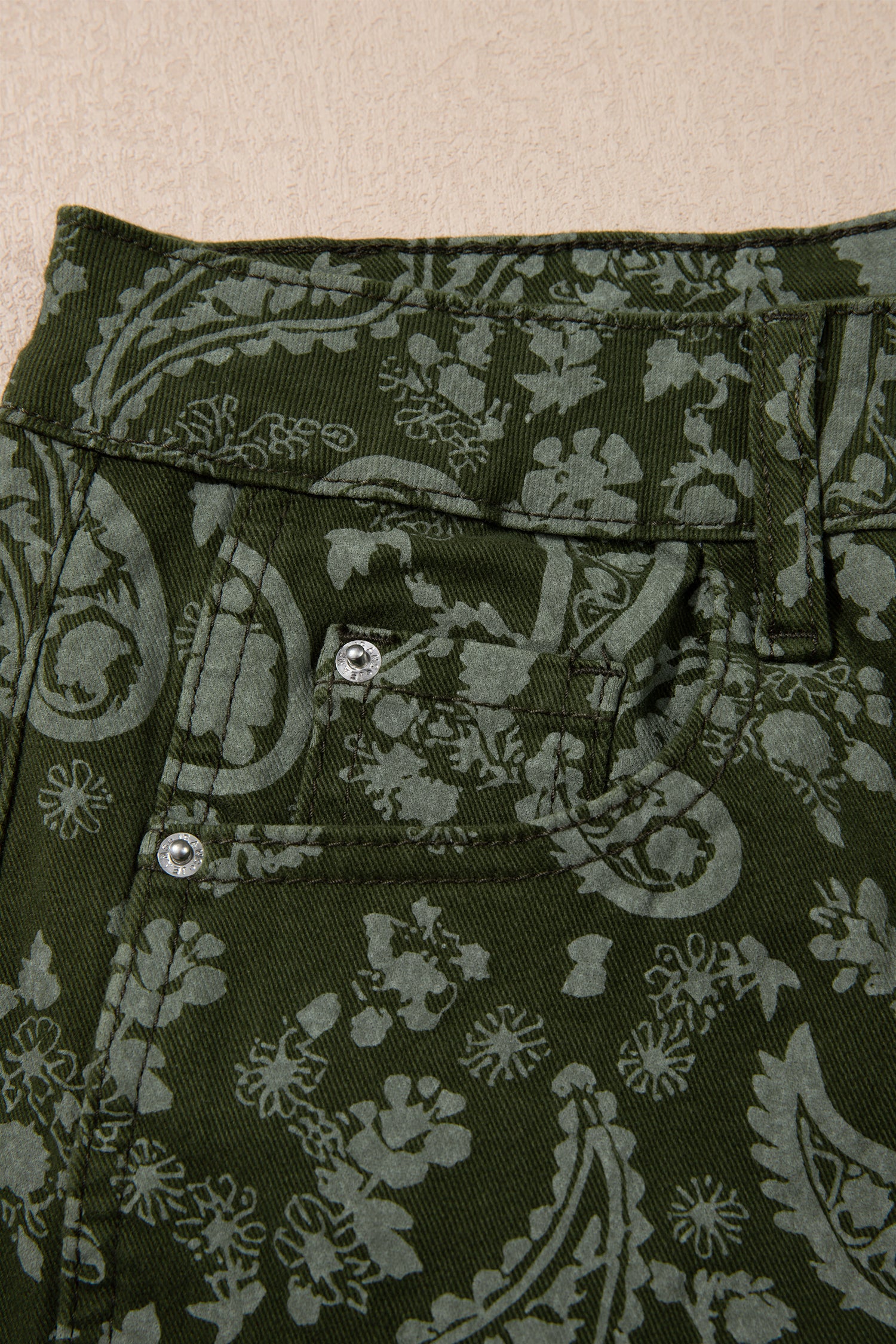 Green Paisley Print Harem Denim Pants
