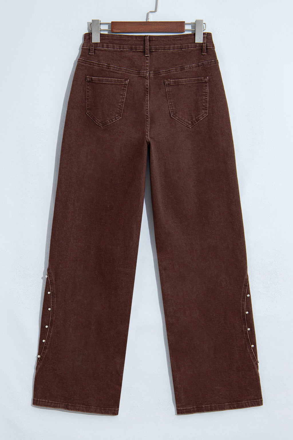 Coffee Side Seam Rivet Detail Ankle Length Casual Jeans