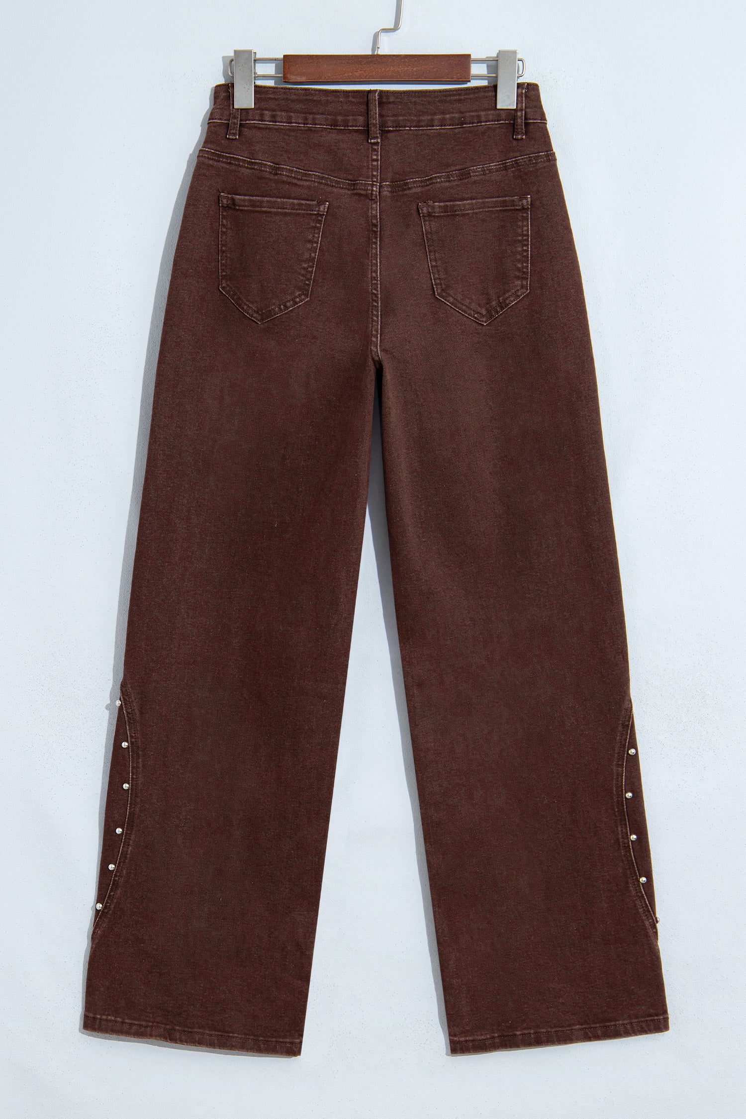 Coffee Side Seam Rivet Detail Ankle Length Casual Jeans
