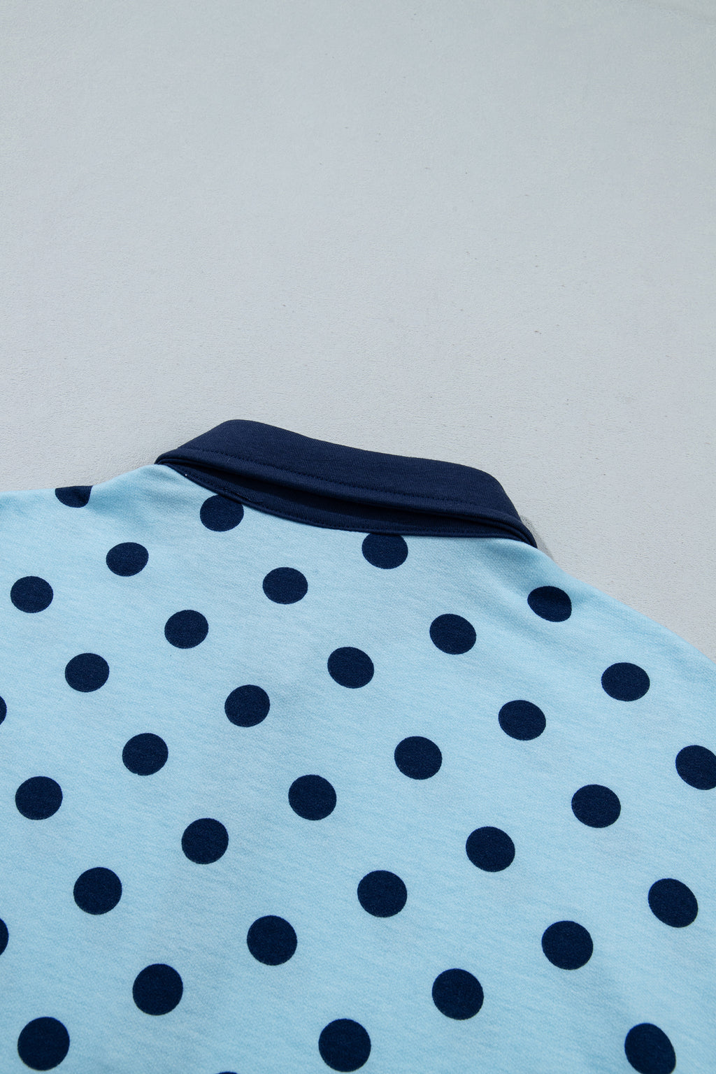 Sky Blue Polka Dot Drop Shoulder Polo Loose Pullover Patch Pocket Casual Shorts Set