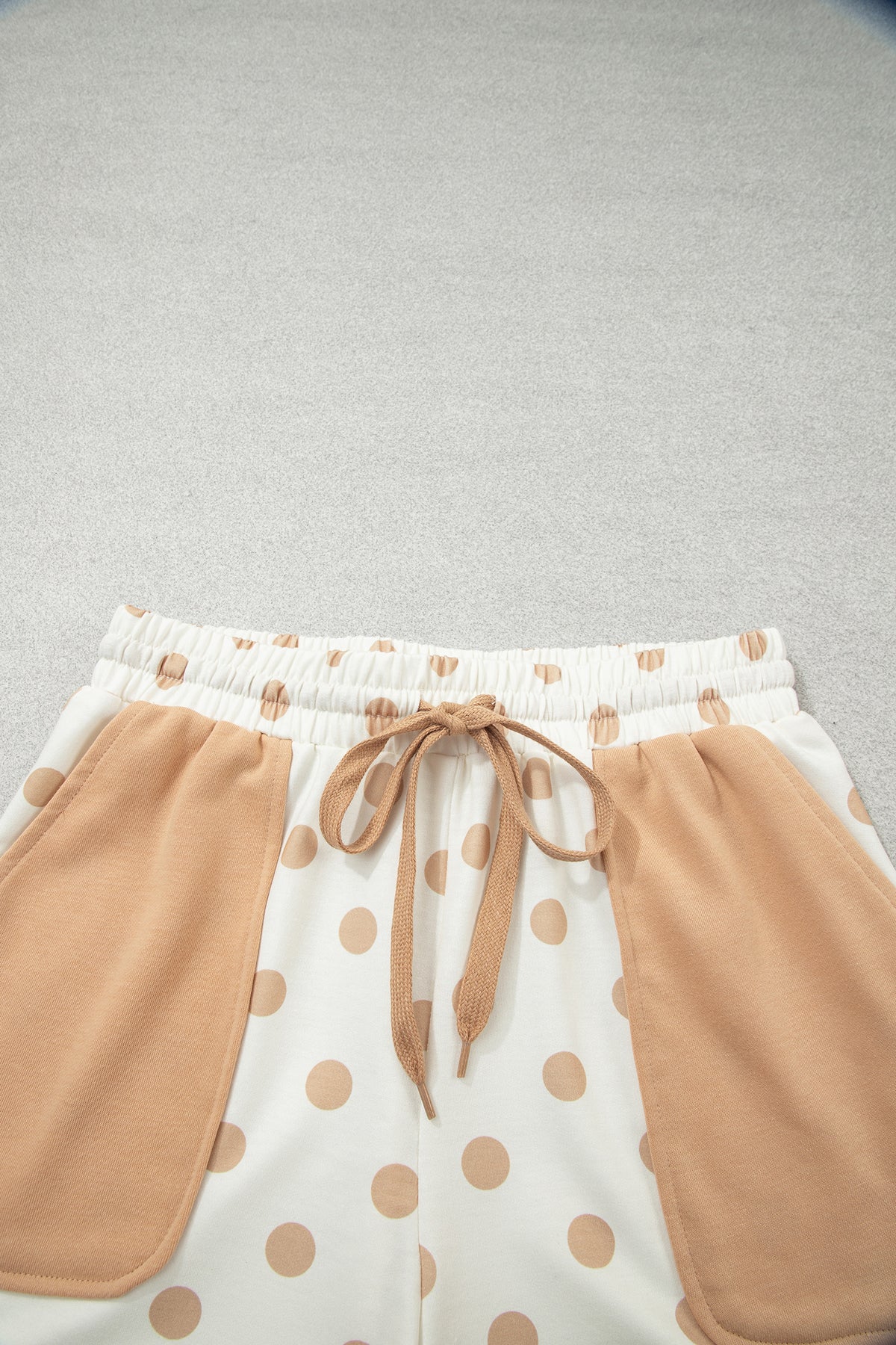 Sky Blue Polka Dot Drop Shoulder Polo Loose Pullover Patch Pocket Casual Shorts Set