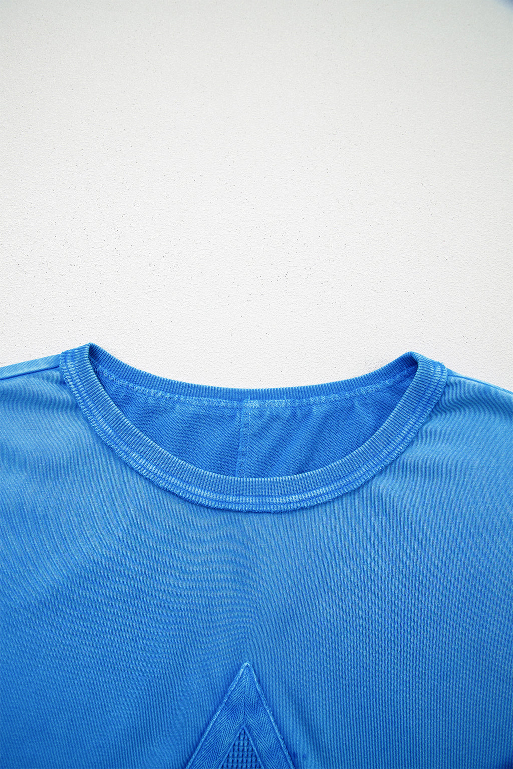 Blue Mineral Wash Star Mesh Patchwork Oversize Tee