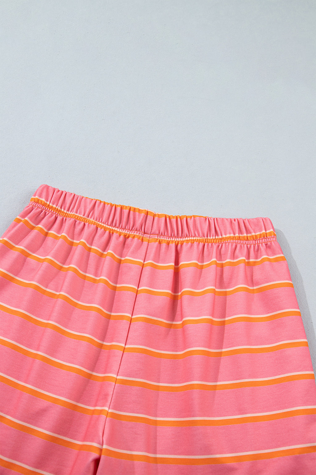 Rose Stripe Color Block Trim Long Sleeve Pullover Pocketed Shorts 2pcs Set