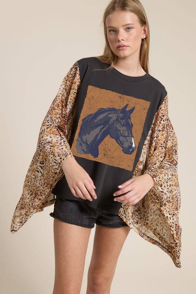 Vintage Horse Artwork Graphic Kantha Top