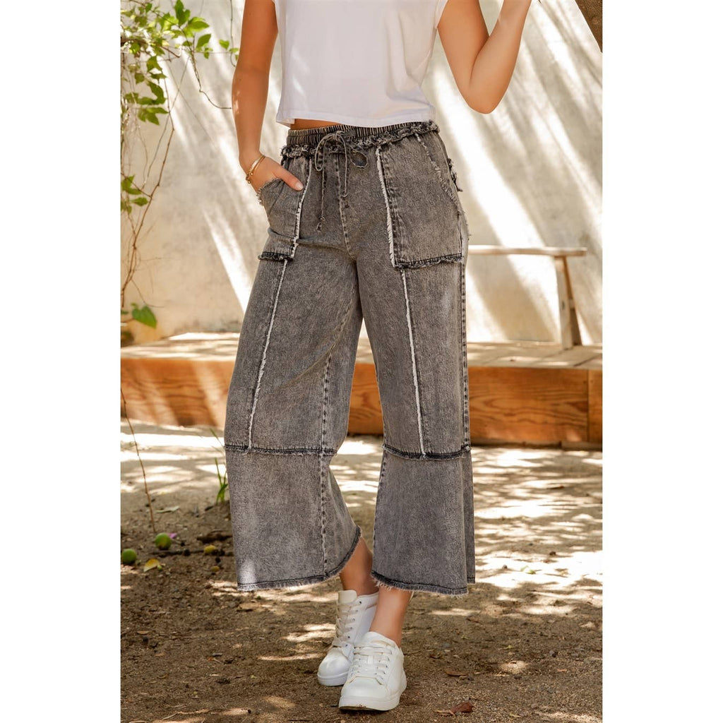 MINERAL WASHED DENIM PANTS