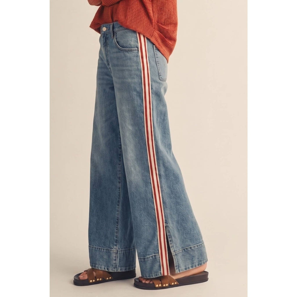 Heritage Stripe Retro Track Coastline Wide Leg Denim