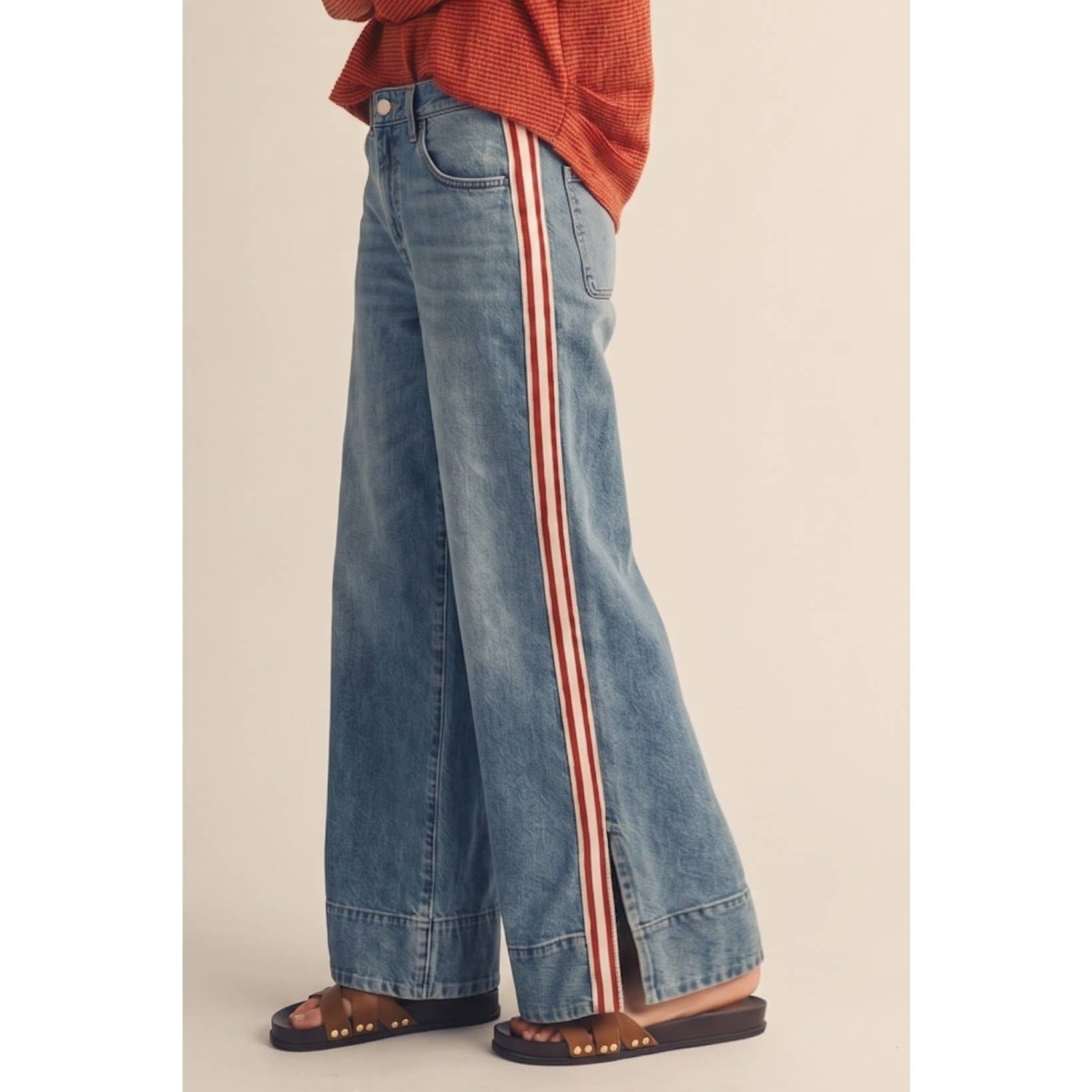 Heritage Stripe Retro Track Coastline Wide Leg Denim