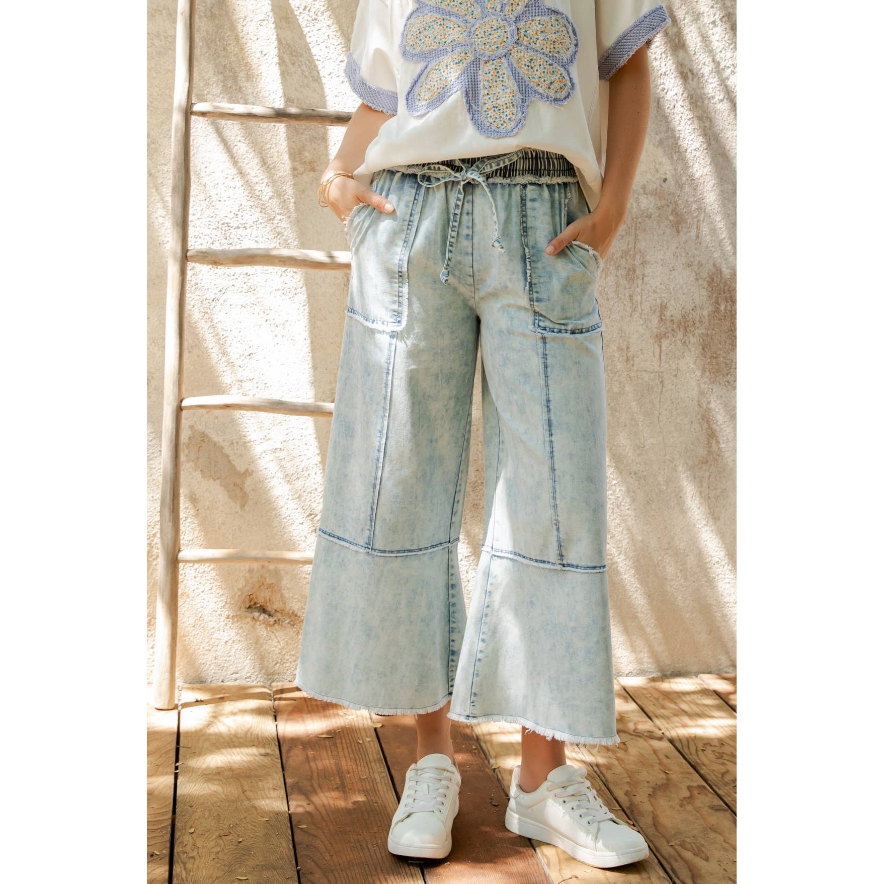 MINERAL WASHED DENIM PANTS