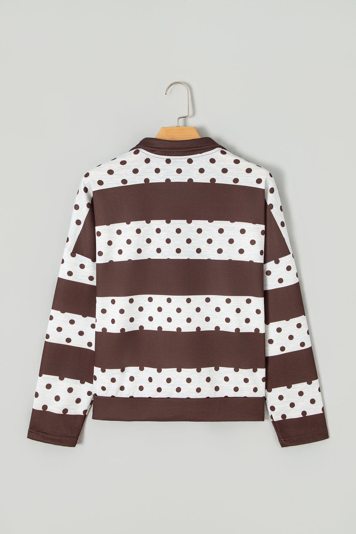 Pink Stripe Patchwork Polka Dot Accent Quarter Zip Long Sleeve Top