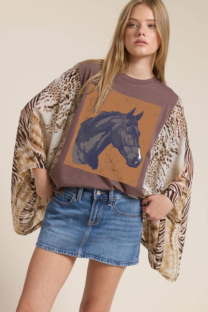 Vintage Horse Artwork Graphic Kantha Top